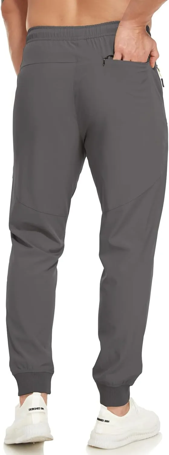 SPOSULEI Mens Joggers Lightweight Athletic Hiking Pants Quick Dry Running Track Gym Sweatpants with Zipper Pockets
