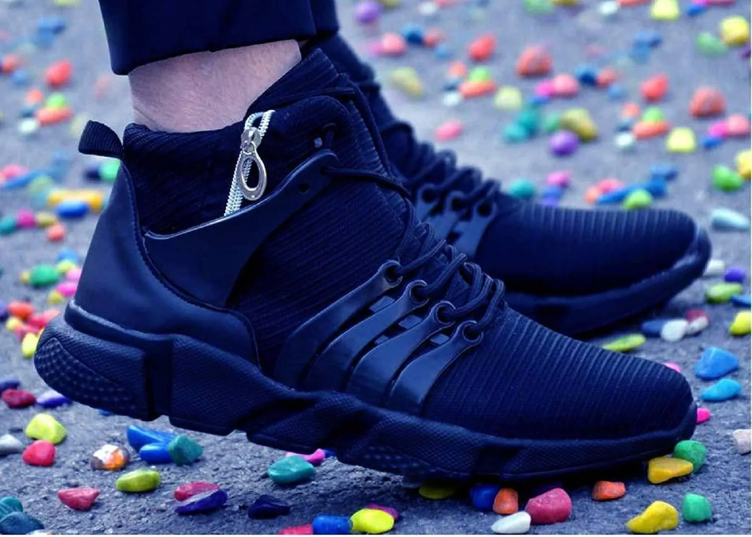 Stylish Navy Blue Mesh Running Sports Shoes For Men