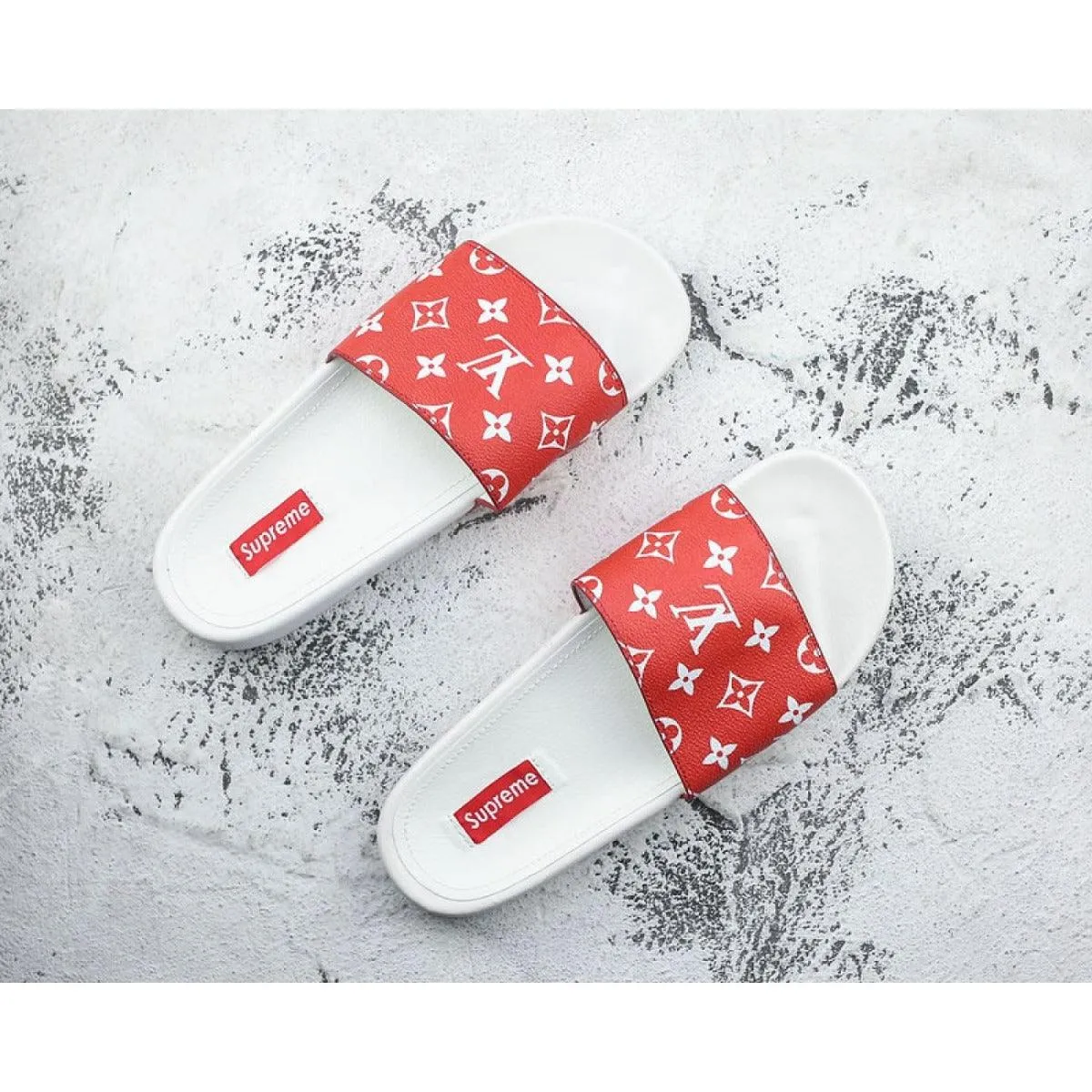Sup x LV 14ss Slide Sandals Red and White