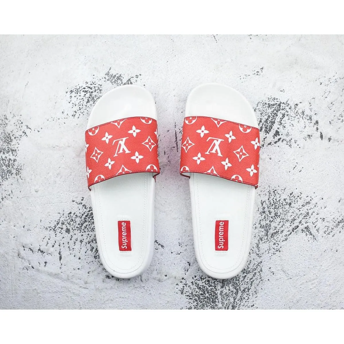 Sup x LV 14ss Slide Sandals Red and White