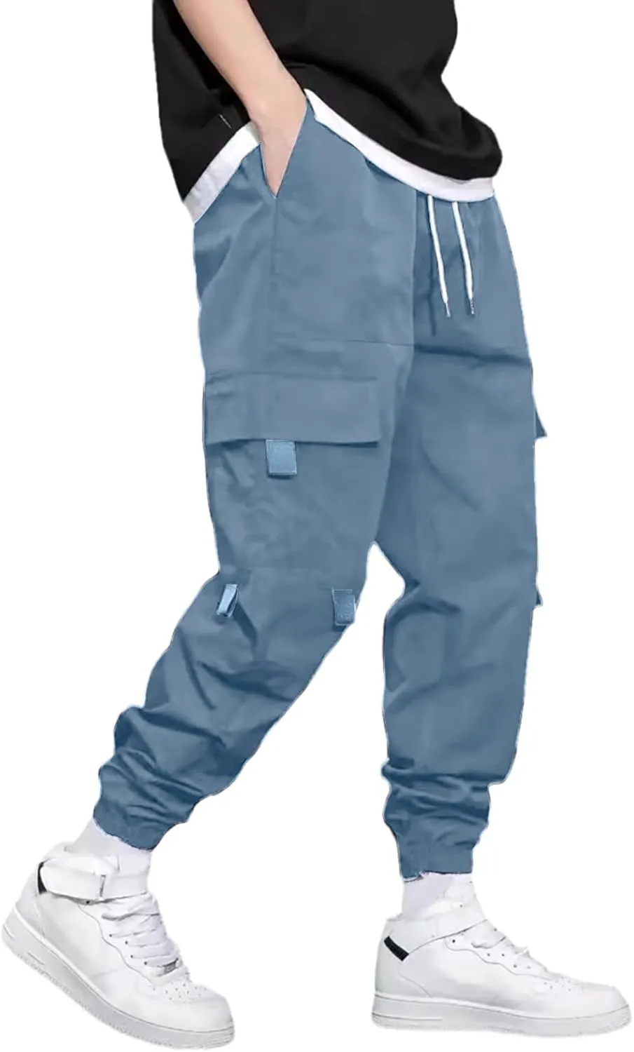 Sweatpants for Men Sports Tapered Combat Jogger Mens Solid Color Split Stretchy Joggers Regular Elastic Waist Cargo