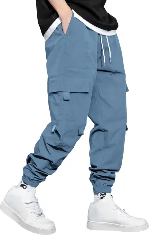 Sweatpants for Men Sports Tapered Combat Jogger Mens Solid Color Split Stretchy Joggers Regular Elastic Waist Cargo