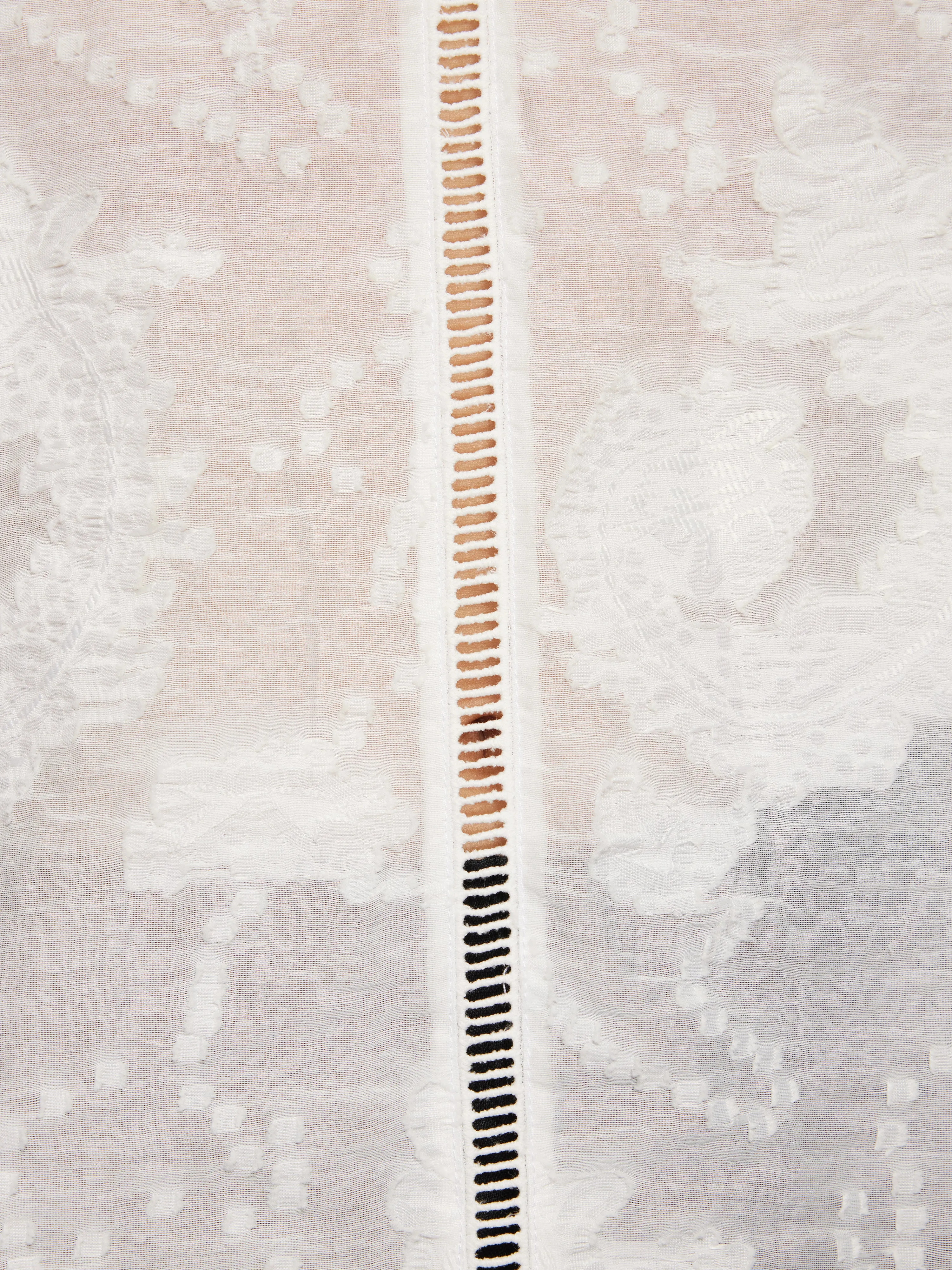 Textured Jacquard Frill Top | White