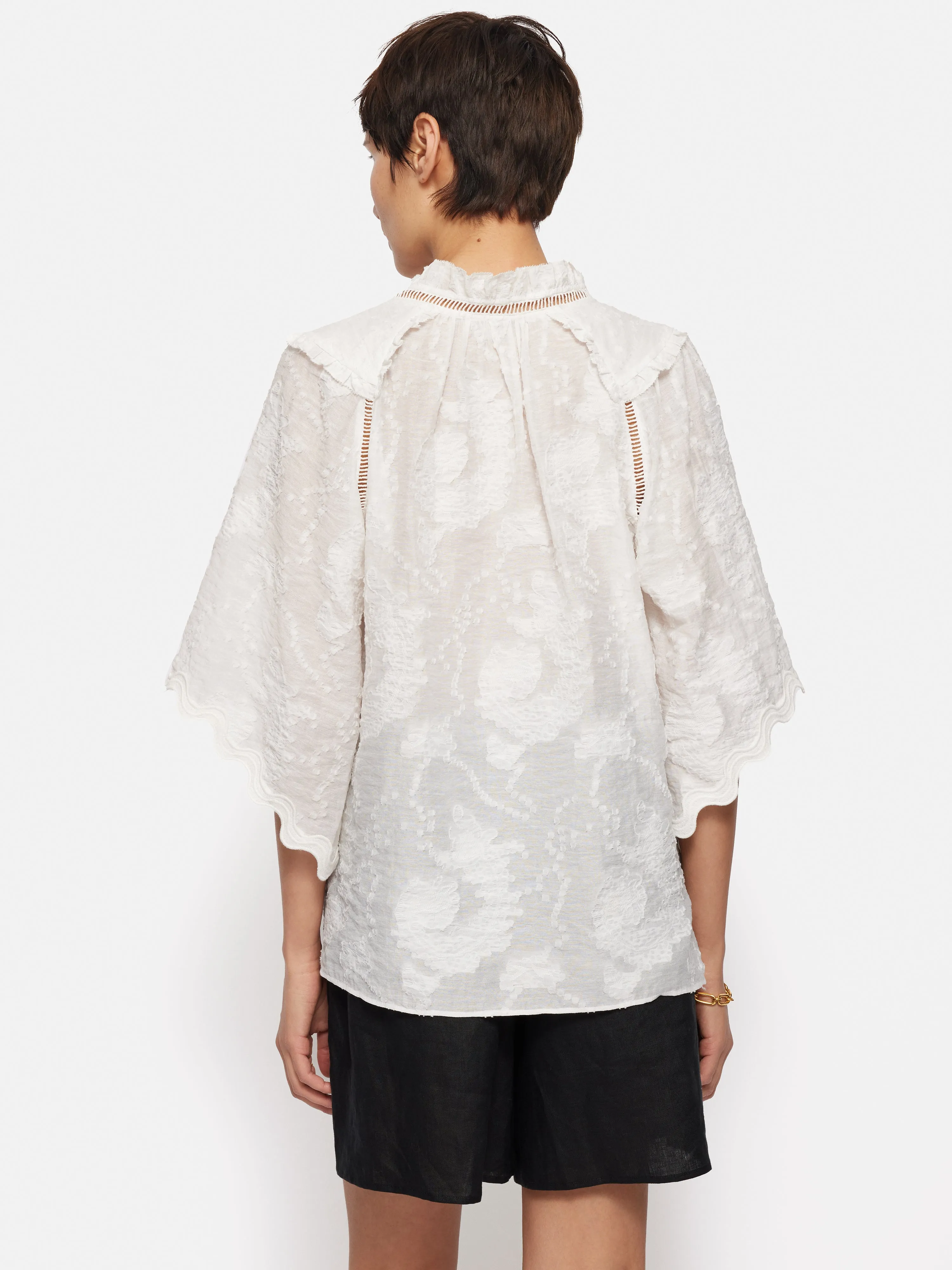 Textured Jacquard Frill Top | White
