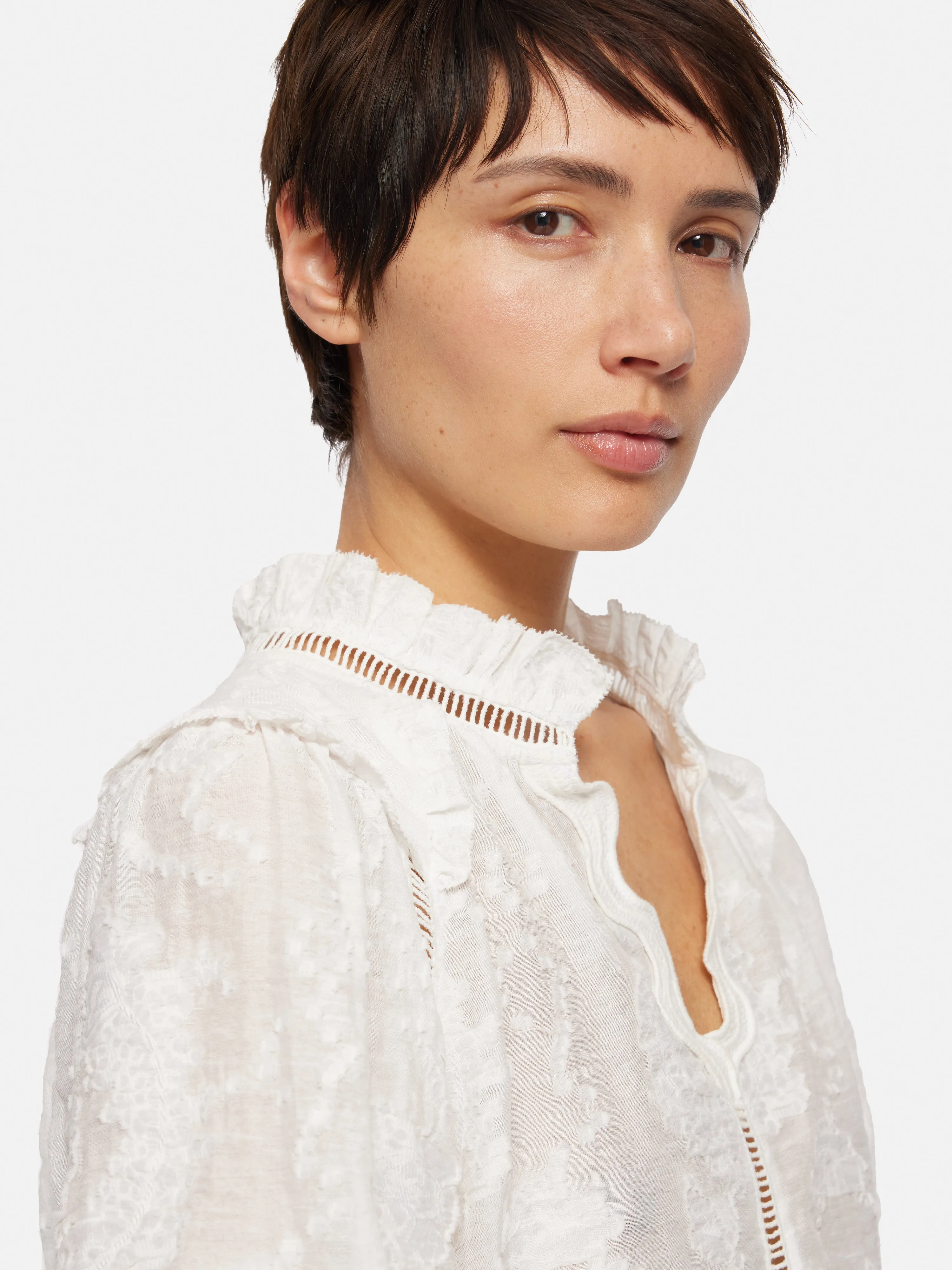 Textured Jacquard Frill Top | White