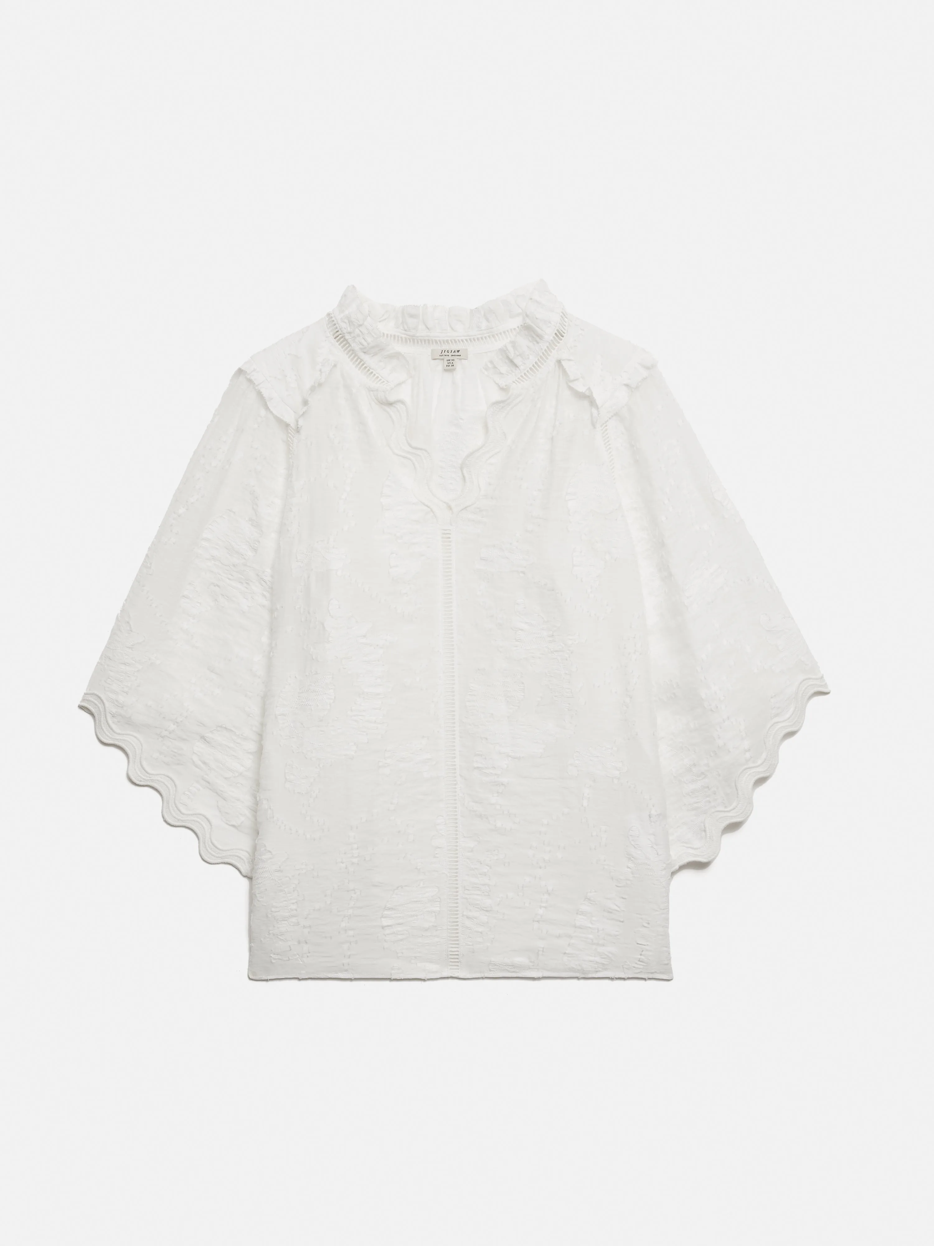 Textured Jacquard Frill Top | White