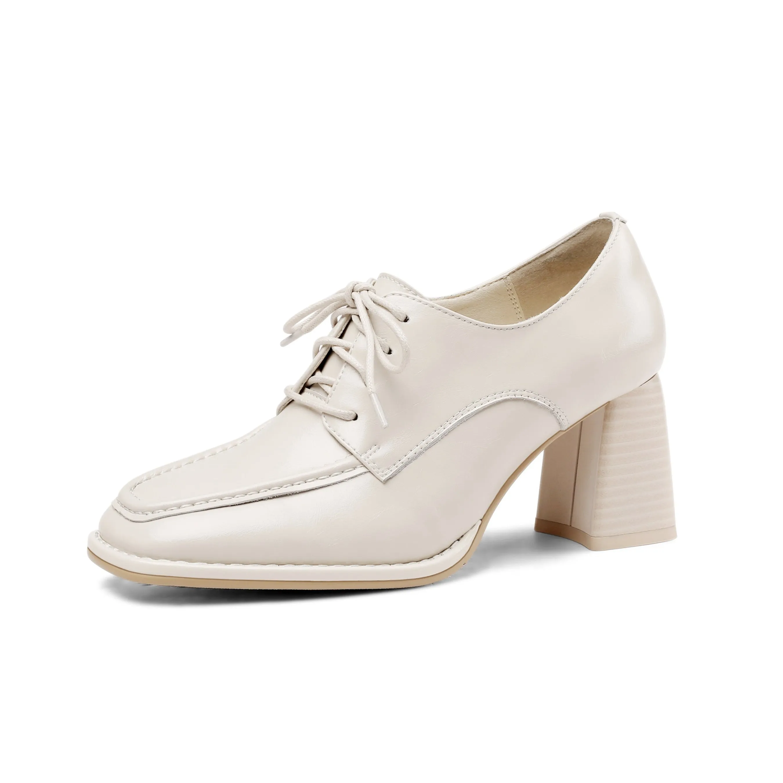 TinaCus Women's Genuine Leather Handmade Lace Up Mid Chunky Heels Stylish Pumps Shoes