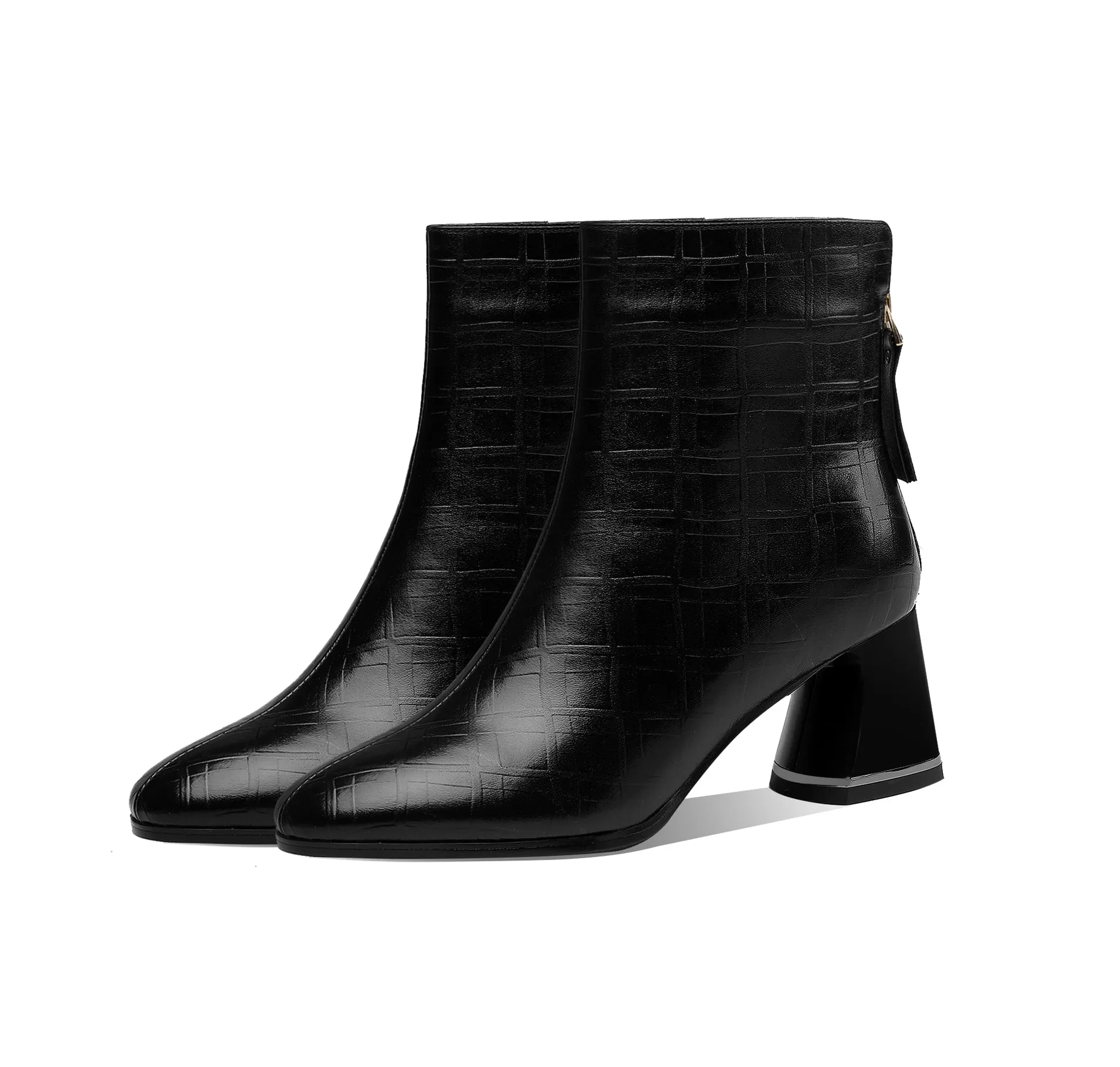 TinaCus Women's Pointed Toe Genuine Leather Handmade Back Zipper Mid Chunky Heels Stylish Ankle Boots