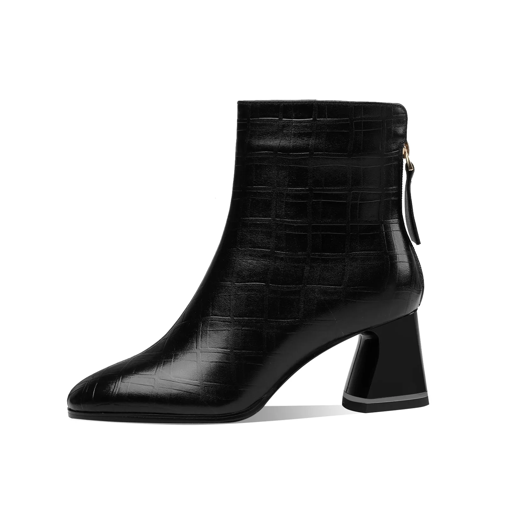TinaCus Women's Pointed Toe Genuine Leather Handmade Back Zipper Mid Chunky Heels Stylish Ankle Boots