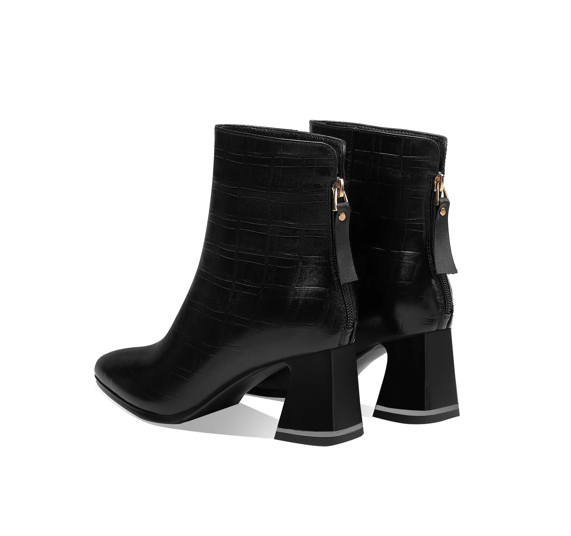 TinaCus Women's Pointed Toe Genuine Leather Handmade Back Zipper Mid Chunky Heels Stylish Ankle Boots