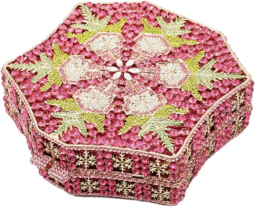 UMREN Crystal Snowflake Evening Bags Dazzling Rhinestone Party Box for Women Formal Party Sparkly Bridal Clutch Purse