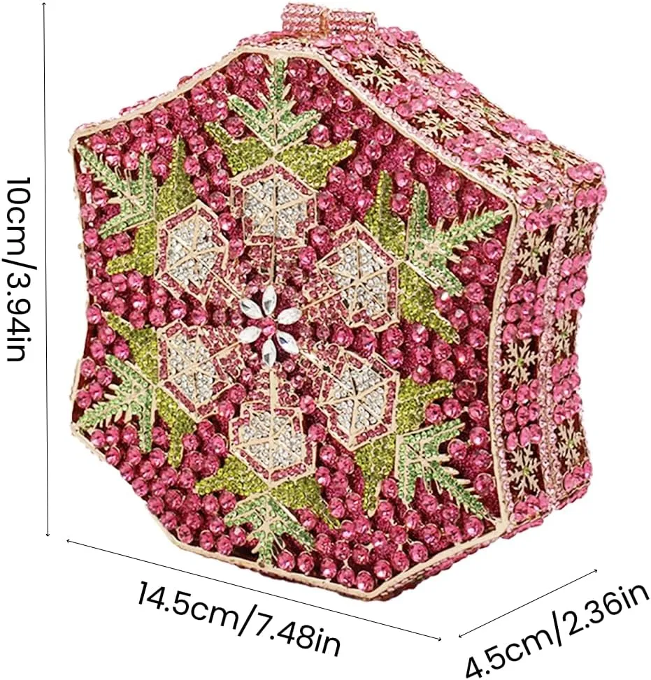 UMREN Crystal Snowflake Evening Bags Dazzling Rhinestone Party Box for Women Formal Party Sparkly Bridal Clutch Purse