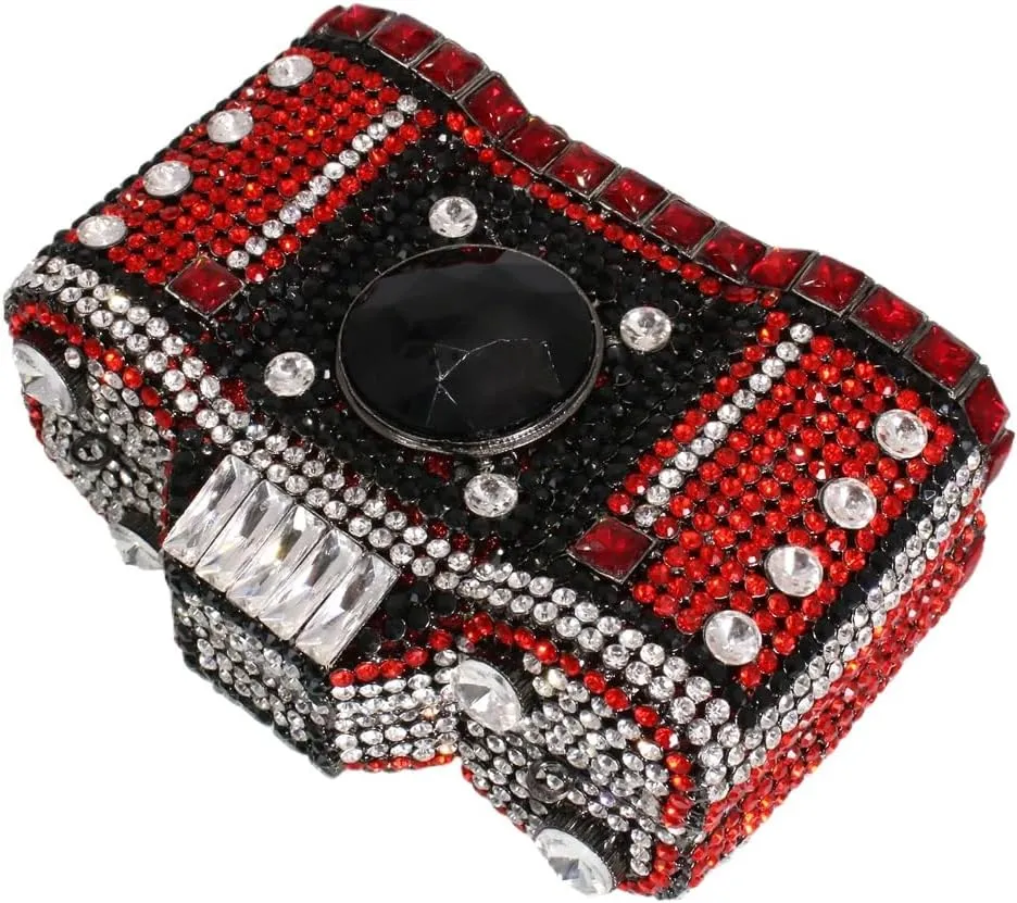 UMREN Novelty Crystal Camera Shaped Clutch Purse for Women Sparkly Rhinestones Evening Clutch Bag Glitter Bridal Prom Handbag