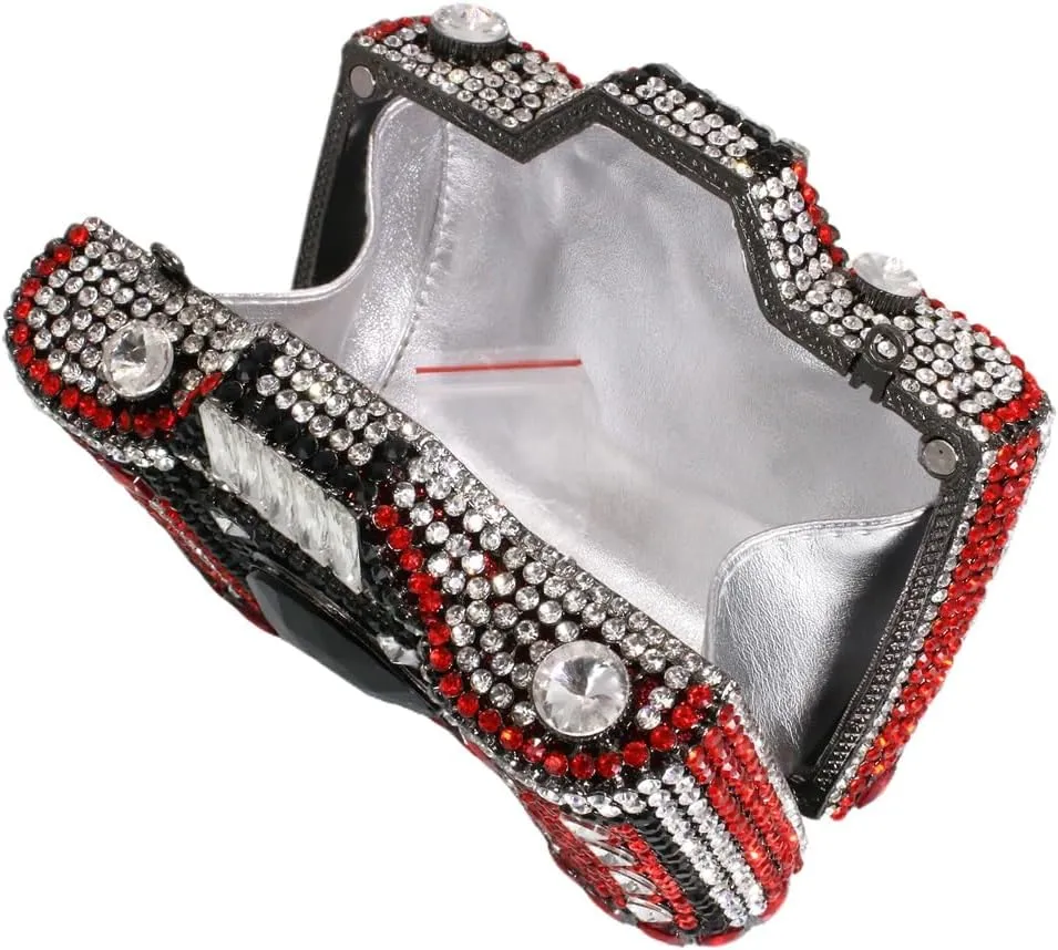 UMREN Novelty Crystal Camera Shaped Clutch Purse for Women Sparkly Rhinestones Evening Clutch Bag Glitter Bridal Prom Handbag