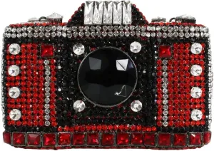 UMREN Novelty Crystal Camera Shaped Clutch Purse for Women Sparkly Rhinestones Evening Clutch Bag Glitter Bridal Prom Handbag