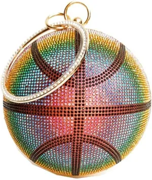 UMREN Women Basketball Shaped Cross Body Purse Rhinestone Round Ball Crystal Evening Bag Clutch Handbag for Wedding Party