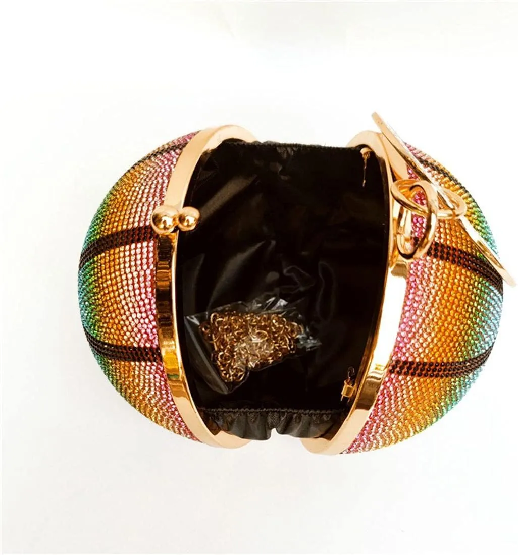 UMREN Women Basketball Shaped Cross Body Purse Rhinestone Round Ball Crystal Evening Bag Clutch Handbag for Wedding Party