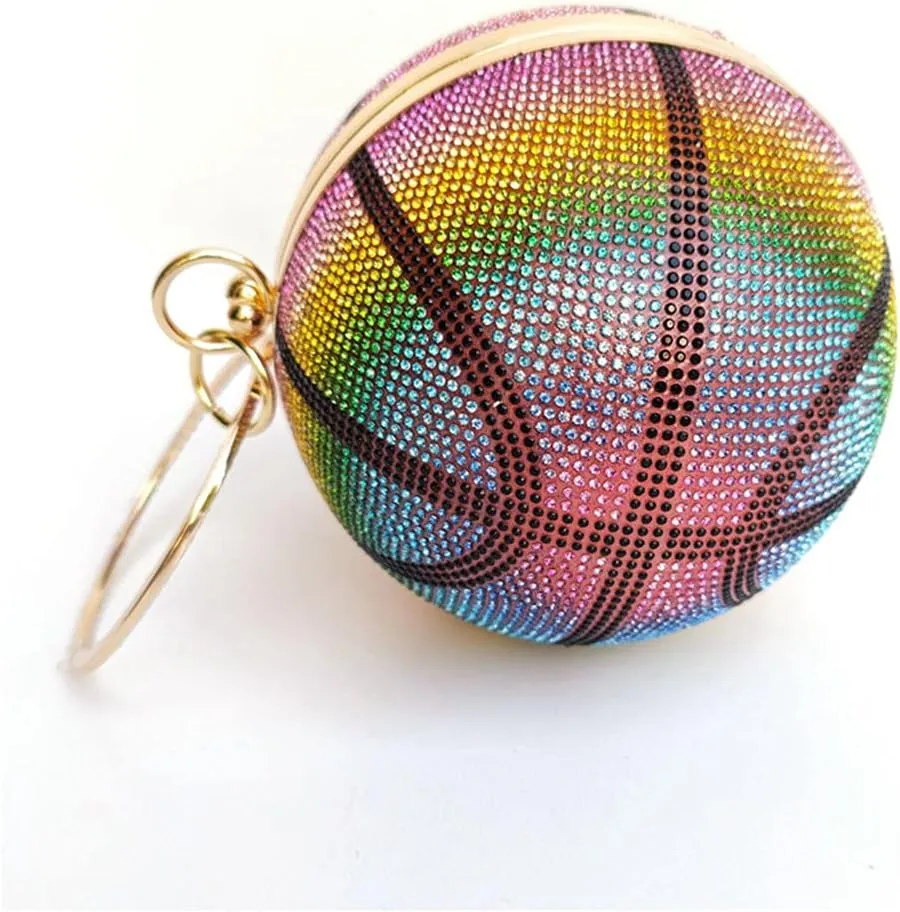 UMREN Women Basketball Shaped Cross Body Purse Rhinestone Round Ball Crystal Evening Bag Clutch Handbag for Wedding Party