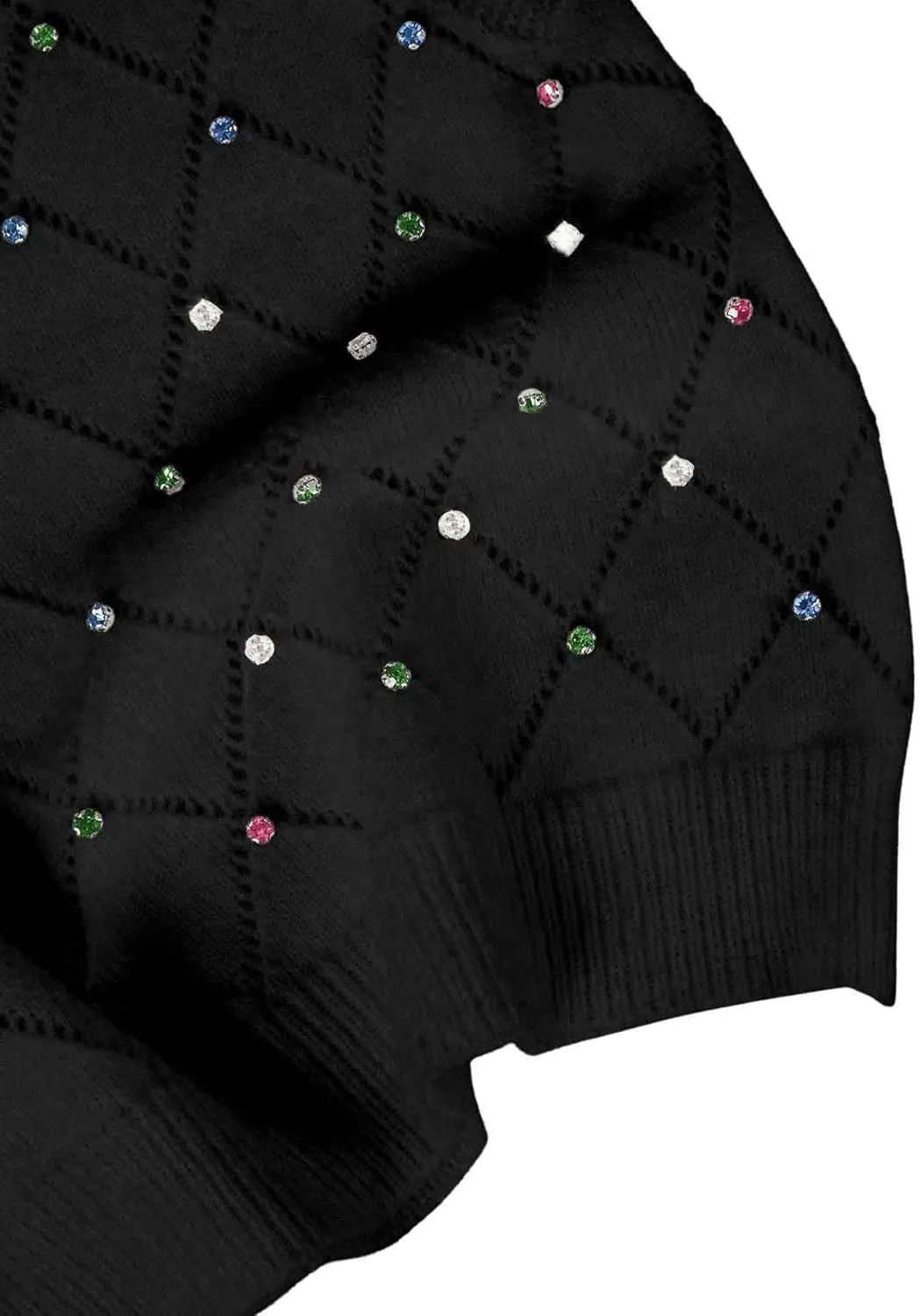 Verdusa Women's Casual Rhinestone Sweater Vest Round Neck Sleeveless Knit Tops