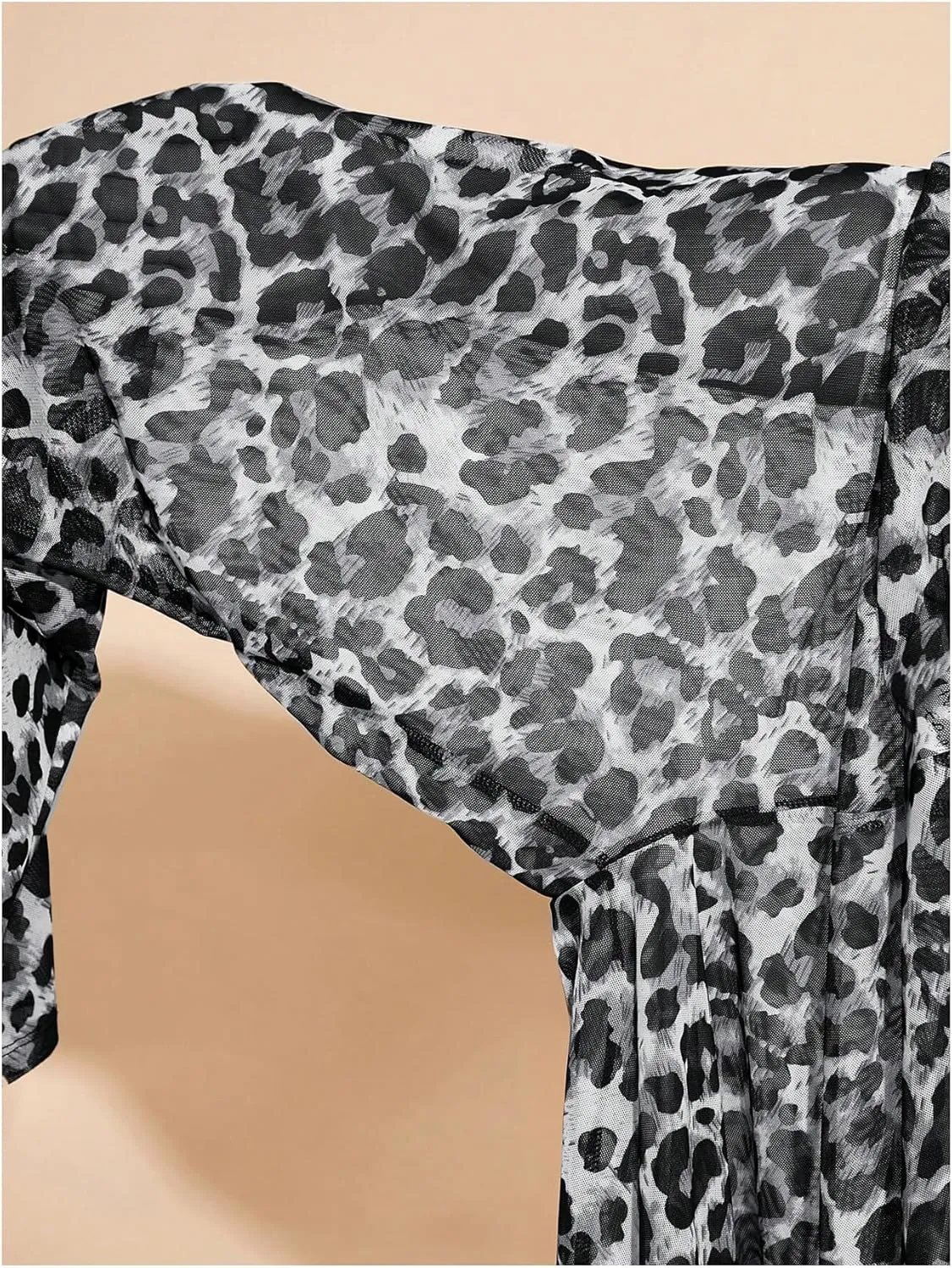 WDIRARA Women's Plus Size Leopard Print Leggings Sheer Mesh High Waist Skinny Pants
