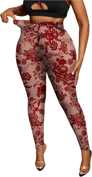 WDIRARA Women's Plus Size Leopard Print Leggings Sheer Mesh High Waist Skinny Pants