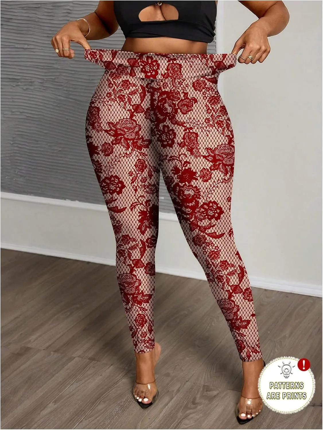 WDIRARA Women's Plus Size Leopard Print Leggings Sheer Mesh High Waist Skinny Pants