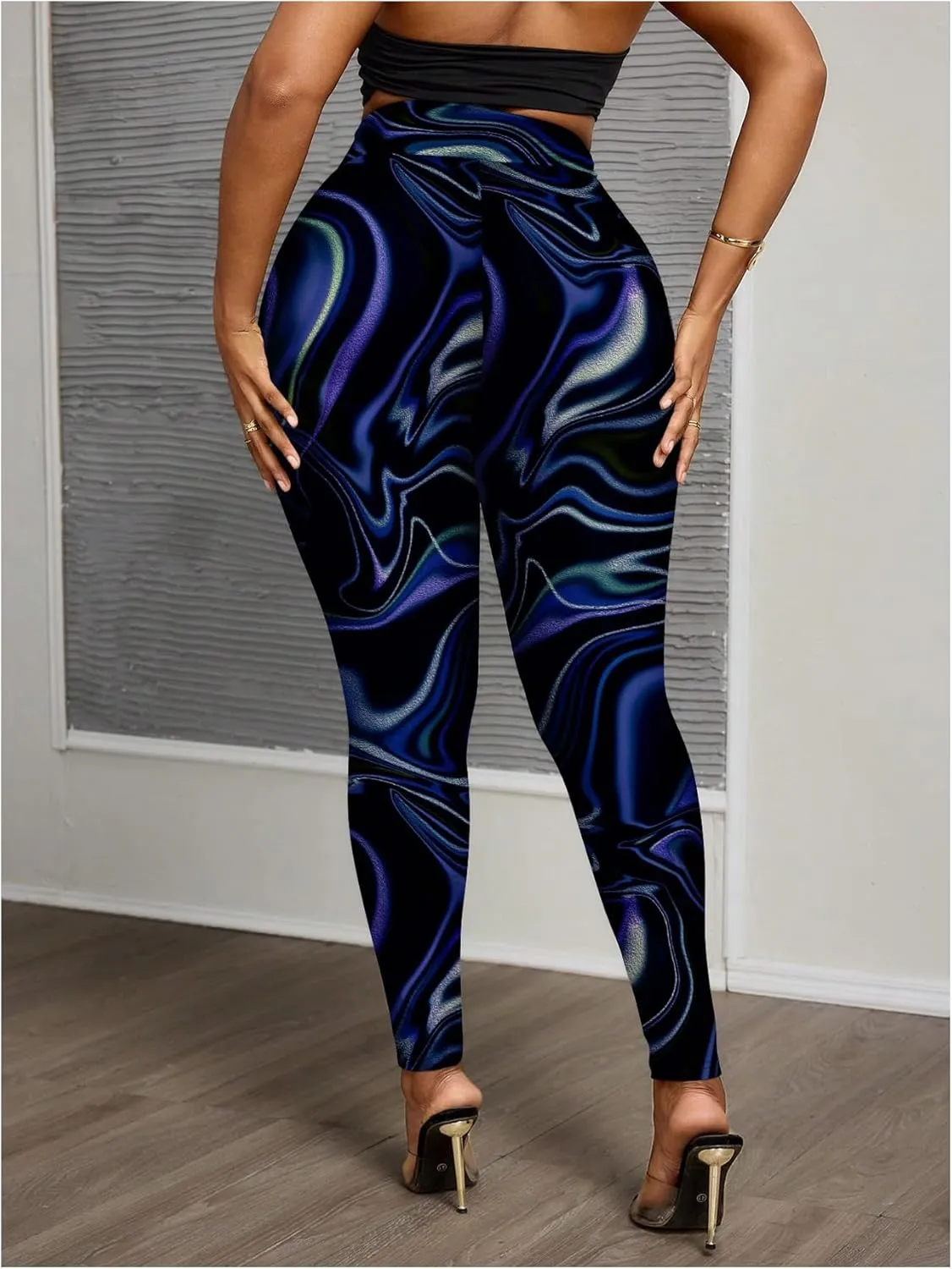 WDIRARA Women's Plus Size Leopard Print Leggings Sheer Mesh High Waist Skinny Pants
