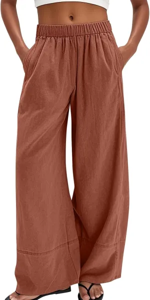 Wide Leg Linen Pants Women 2025 Summer High Waist Palazzo Pants Baggy Lightweight Boho Beach Lounge Trousers Pockets