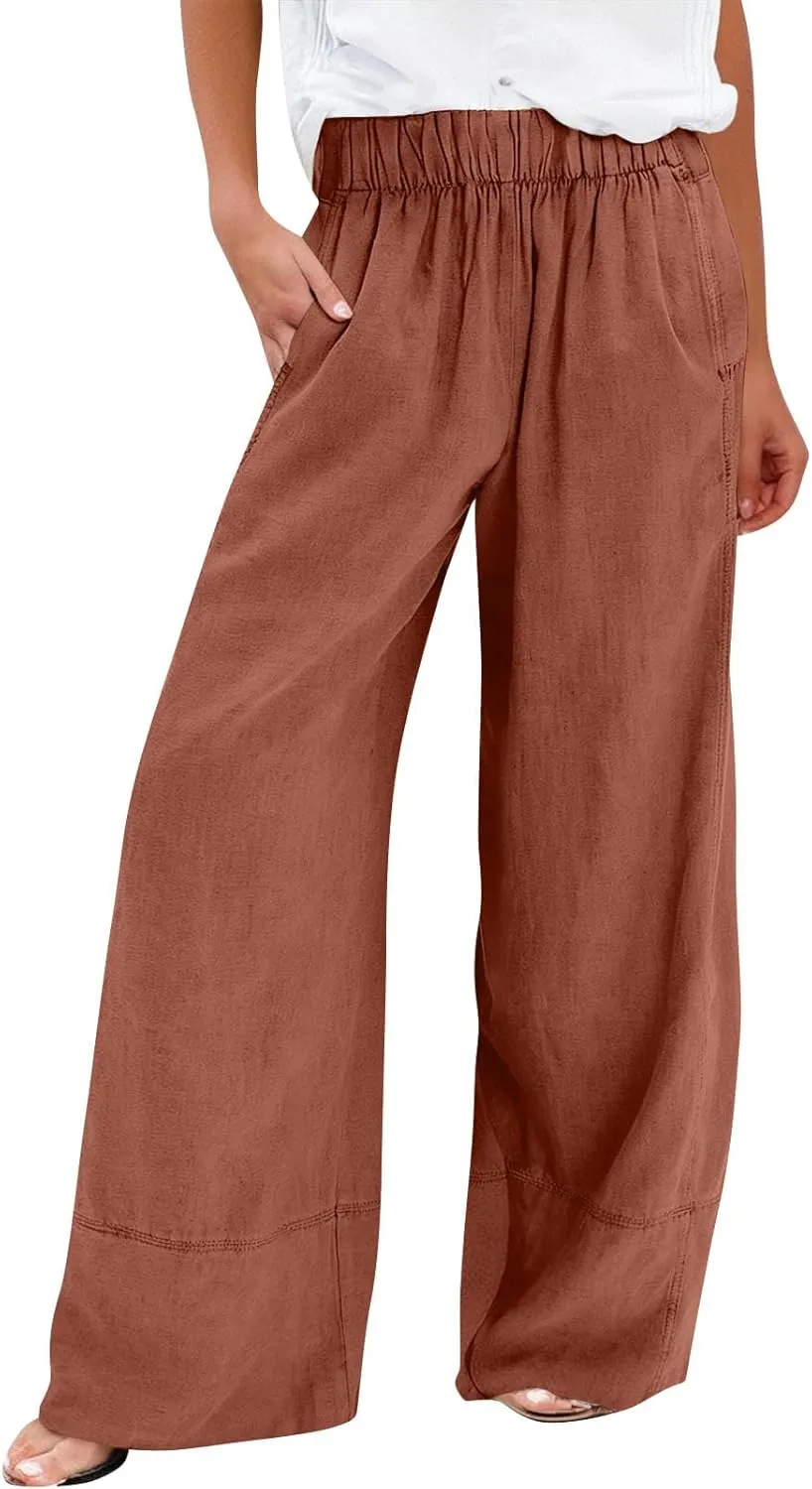 Wide Leg Linen Pants Women 2025 Summer High Waist Palazzo Pants Baggy Lightweight Boho Beach Lounge Trousers Pockets