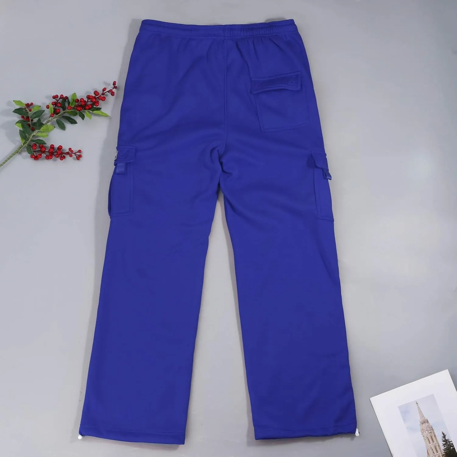 Wide Leg Sweatpants Men Open Bottom Drawstring Waist Cargo Pants with Pockets Baggy Mencomfy Athletic Gym Sweat Pants