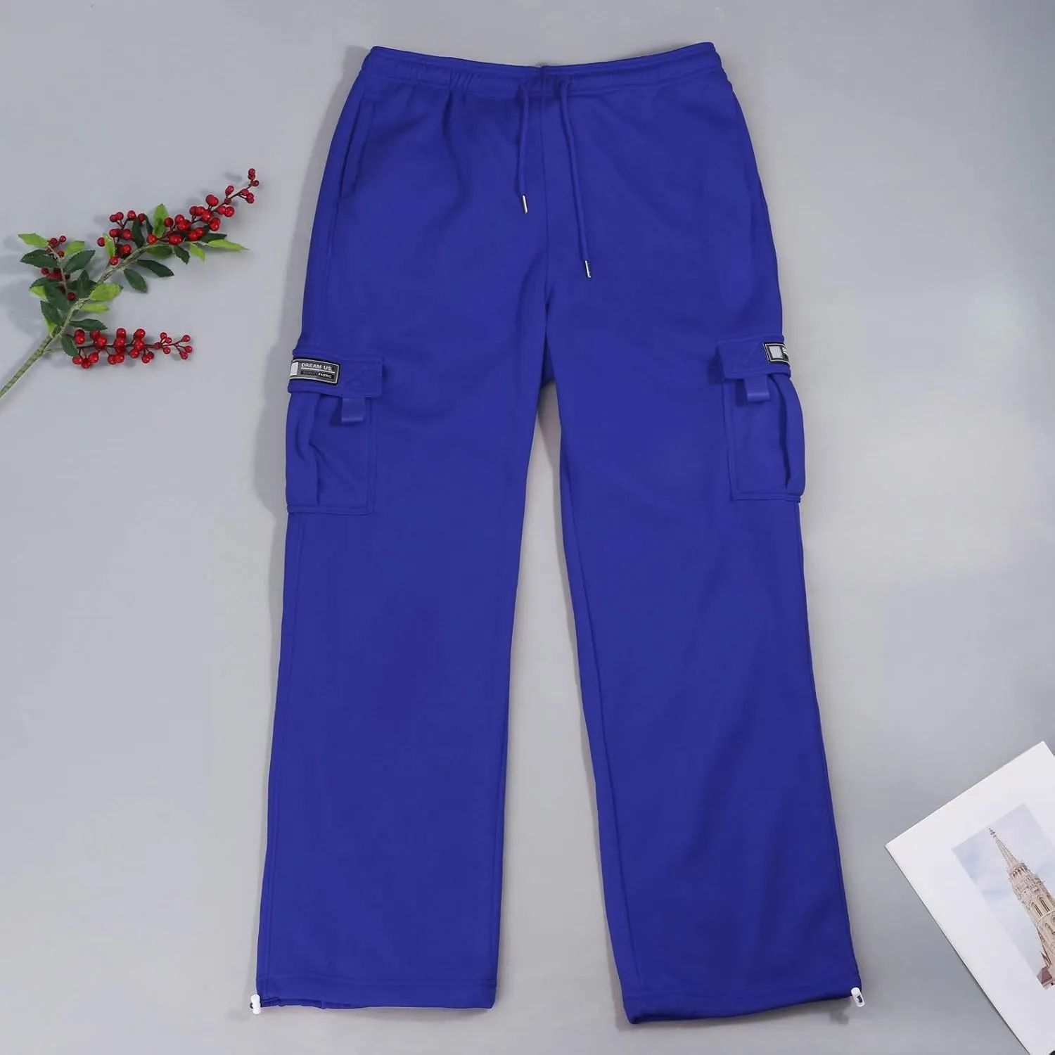 Wide Leg Sweatpants Men Open Bottom Drawstring Waist Cargo Pants with Pockets Baggy Mencomfy Athletic Gym Sweat Pants