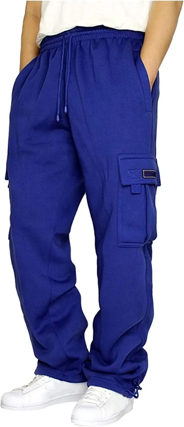 Wide Leg Sweatpants Men Open Bottom Drawstring Waist Cargo Pants with Pockets Baggy Mencomfy Athletic Gym Sweat Pants