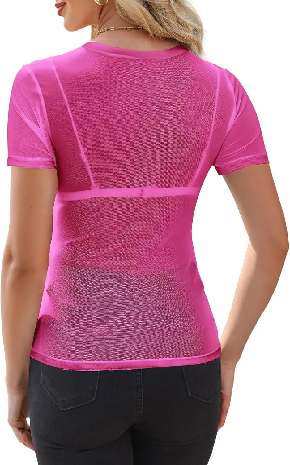 WIHOLL Womens Short Sleeve Mesh Tops Sexy Crew Neck Summer Loose FIt Party Clubwear Shirts