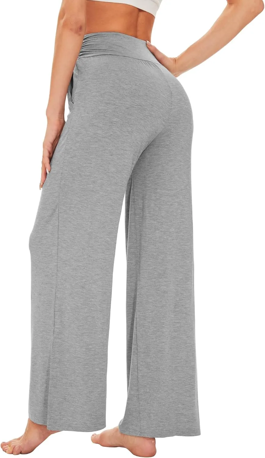 WiWi Womens Viscose from Bamboo Lounge Pants Soft Wide Leg Pajama Bottoms Palazzo Yoga Pant Casual Pj Bottom S-XXL