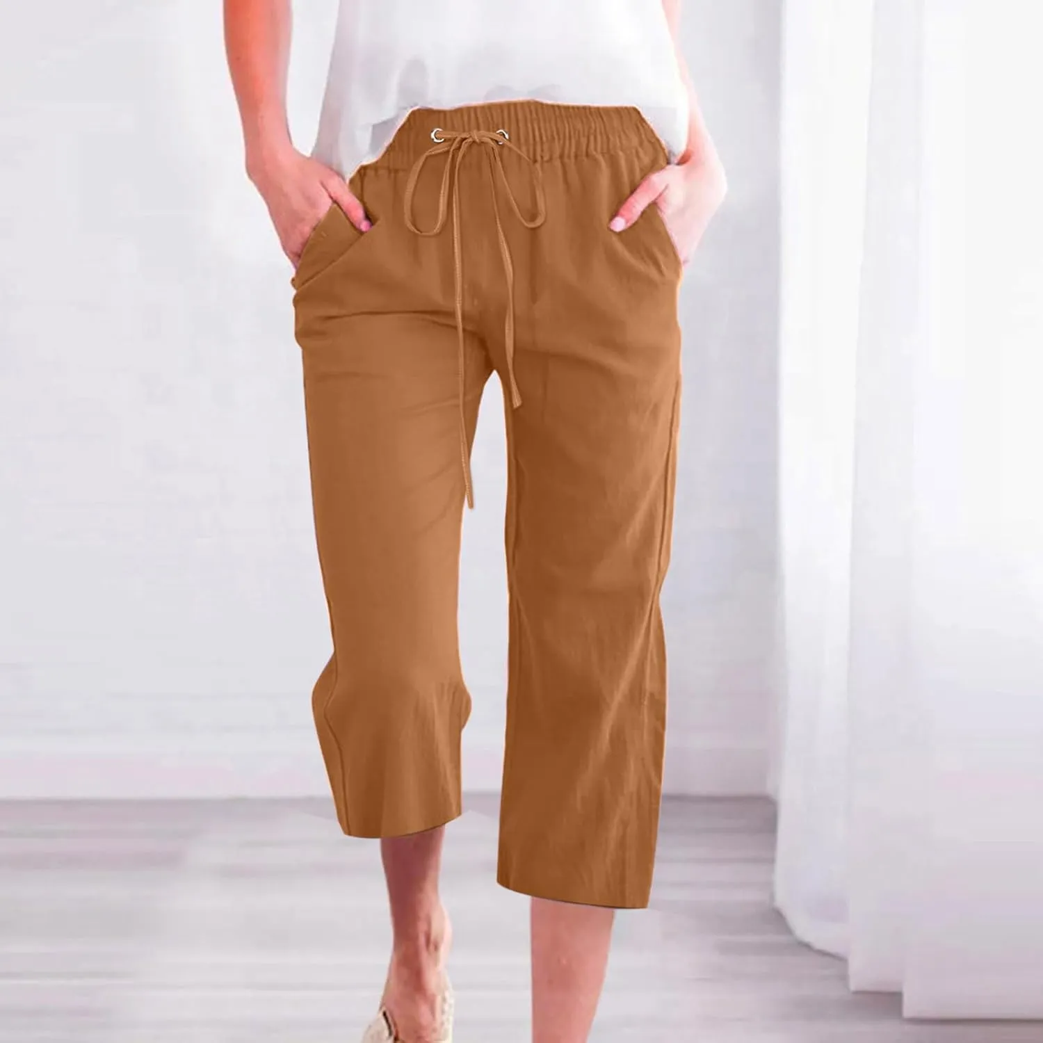 Women Cotton Linen Capris Beach Vacation Summer Pants Bohemian Boho Casual Pants Resort Trendy Wear Clothes 2025