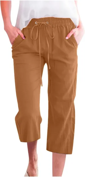 Women Cotton Linen Capris Beach Vacation Summer Pants Bohemian Boho Casual Pants Resort Trendy Wear Clothes 2025