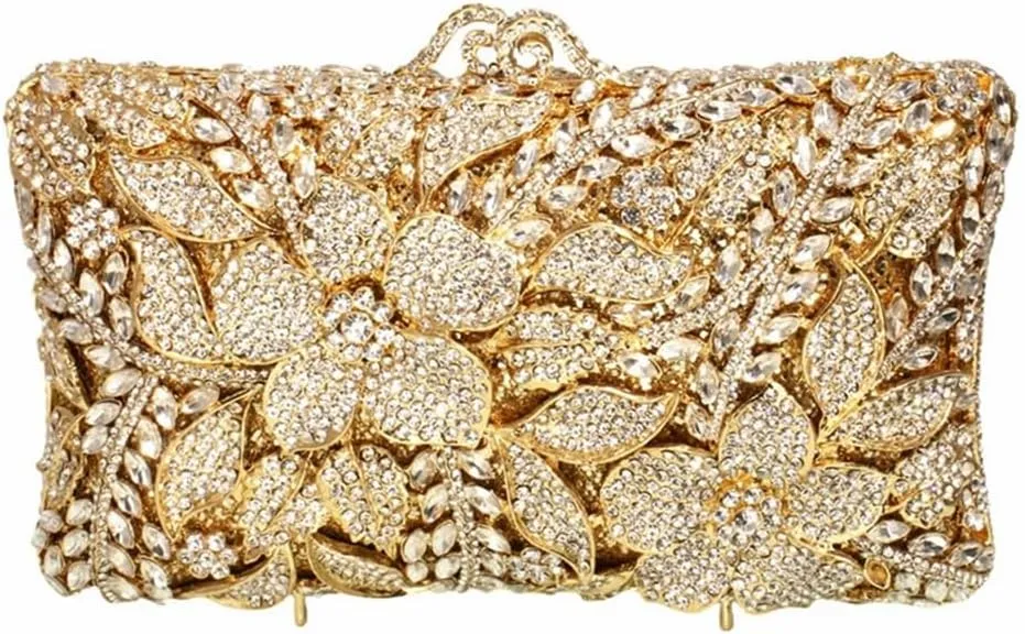 Women Elegant Floral Crystal Evening Bag Sparkling Flower Rhinestones Handbags Diamond Purse for Wedding Prom Party
