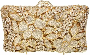 Women Elegant Floral Crystal Evening Bag Sparkling Flower Rhinestones Handbags Diamond Purse for Wedding Prom Party