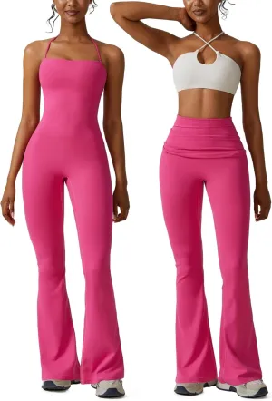 Women Flare Jumpsuits Halter Neck and Flared Leggings Double Ways to Wear Flare Yoga pants