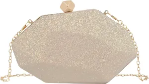Women Geometric Evening Glittery Metallic Handbag Chain Wedding Clutch Purse