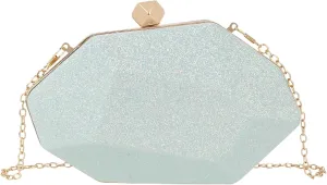 Women Geometric Evening Glittery Metallic Handbag Chain Wedding Clutch Purse
