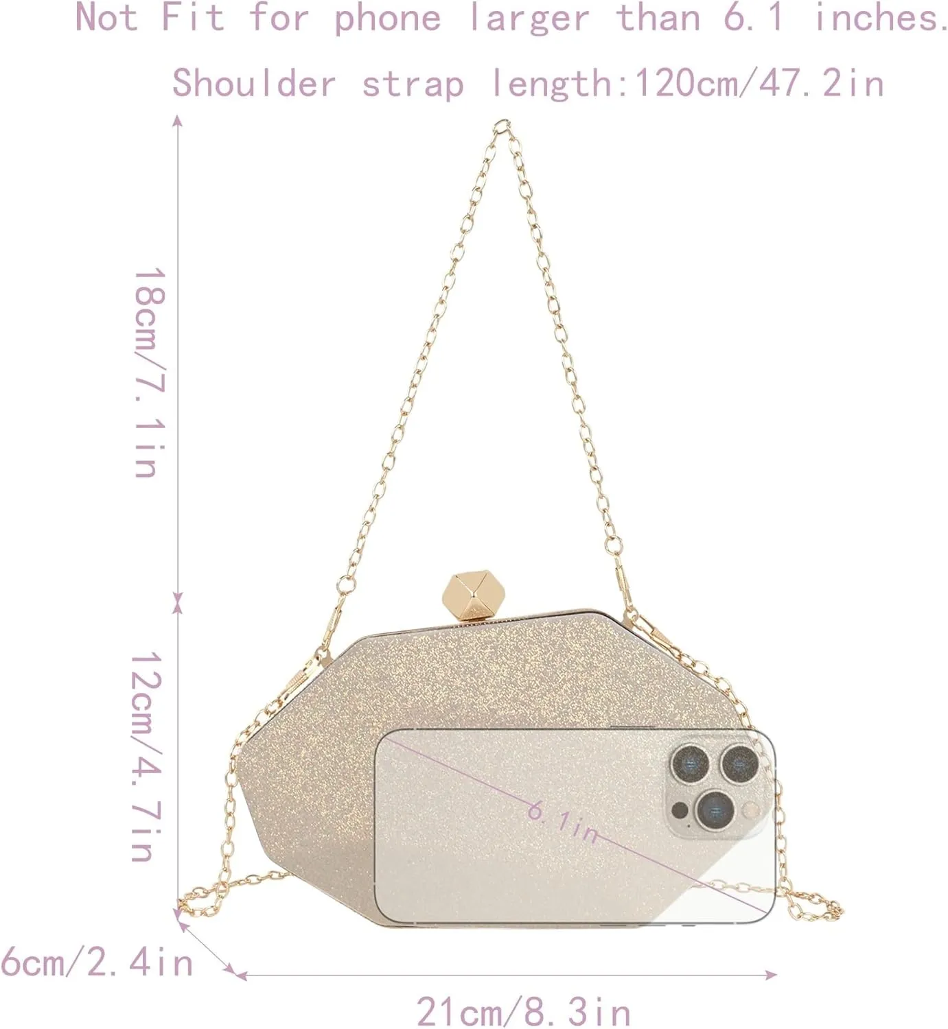 Women Geometric Evening Glittery Metallic Handbag Chain Wedding Clutch Purse