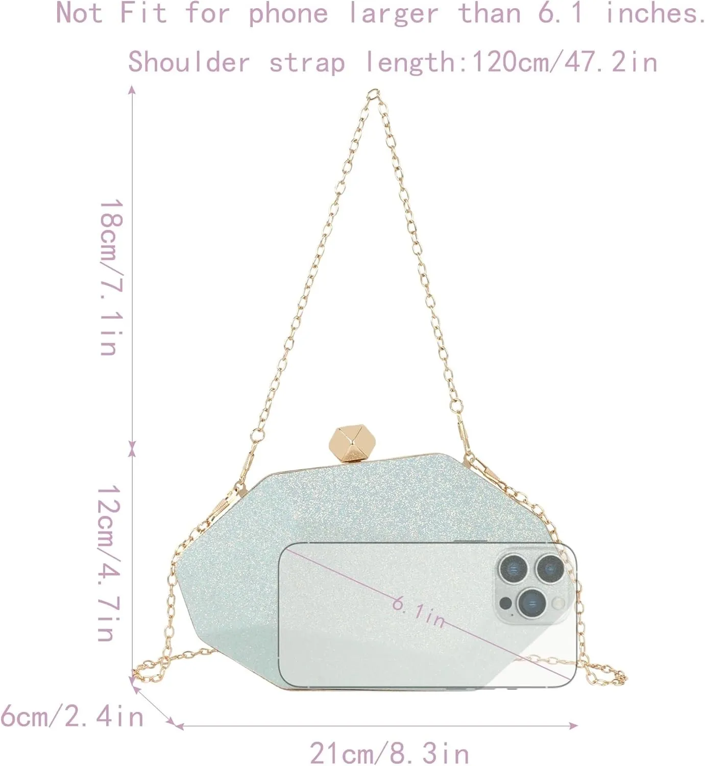 Women Geometric Evening Glittery Metallic Handbag Chain Wedding Clutch Purse