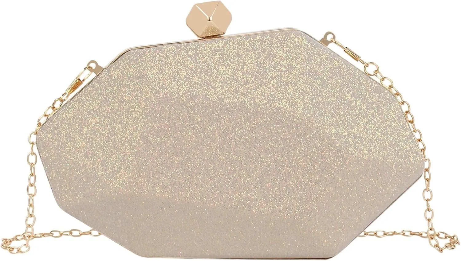 Women Geometric Evening Glittery Metallic Handbag Chain Wedding Clutch Purse