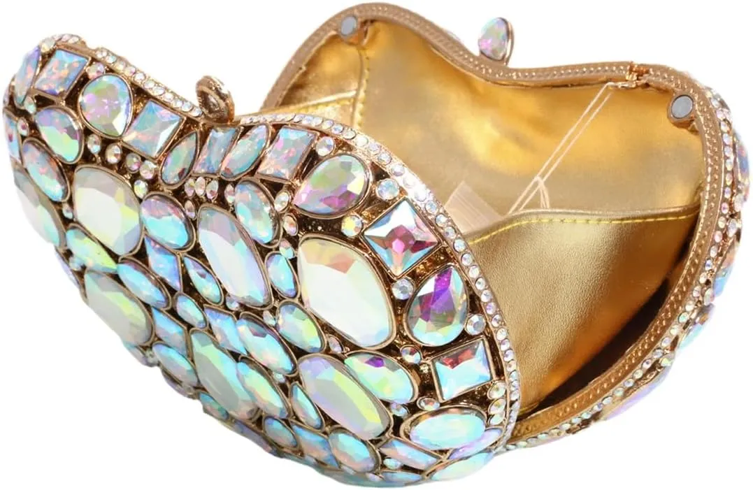 Women Luxury Heart Shape Crystal Evening Handbags Glitter Rhinestones Clutch Diamond Purse for Wedding Banquet Prom