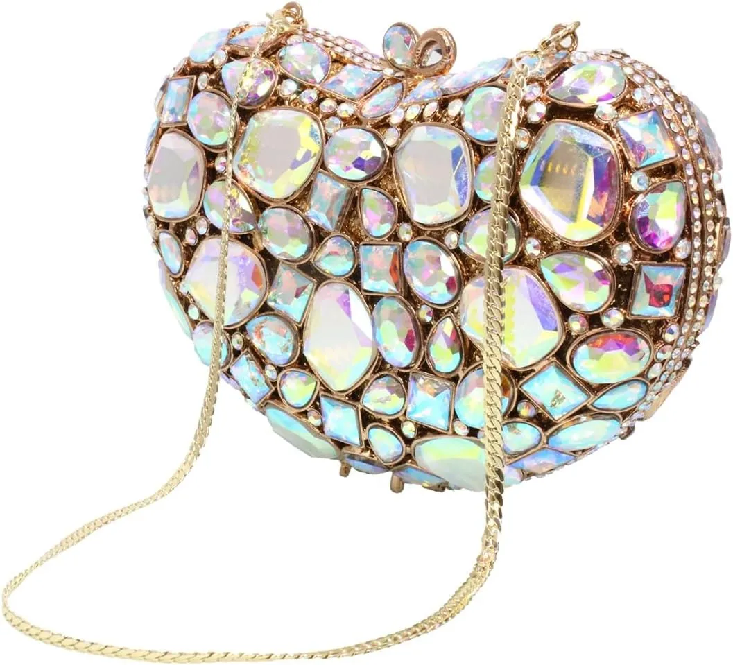 Women Luxury Heart Shape Crystal Evening Handbags Glitter Rhinestones Clutch Diamond Purse for Wedding Banquet Prom