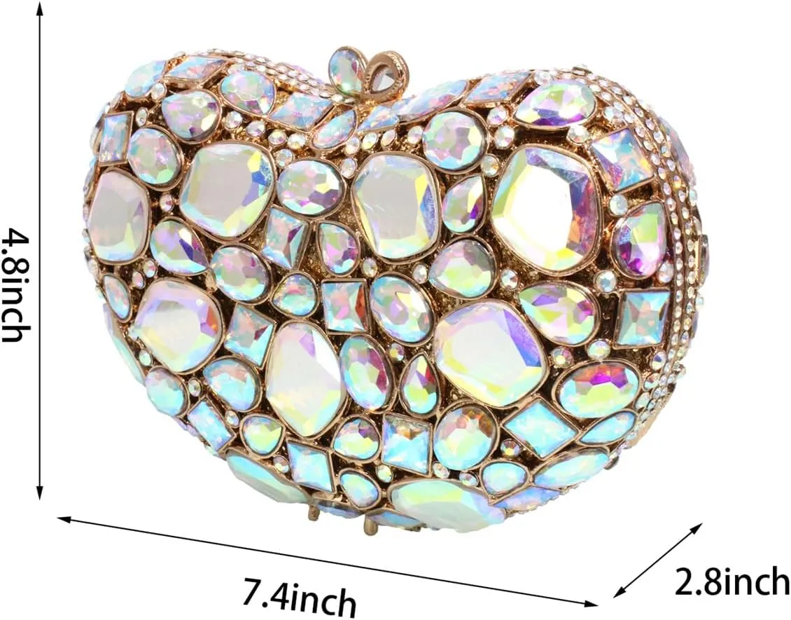 Women Luxury Heart Shape Crystal Evening Handbags Glitter Rhinestones Clutch Diamond Purse for Wedding Banquet Prom
