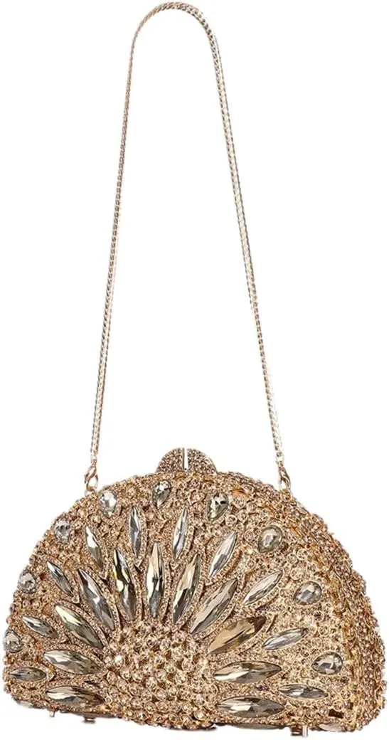 Women Luxury Sunflower Rhinestone Evening Clutch Chic Floral Diamond Wedding Handbag Crystal Purse for Prom Party