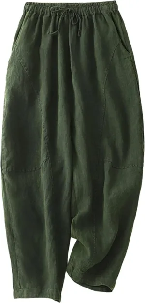 Women Pants Summer High Waisted Cotton Linen Solid Palazzo Pant with Pocket Trendy 2025 Wide Leg Long Lounge Trouser