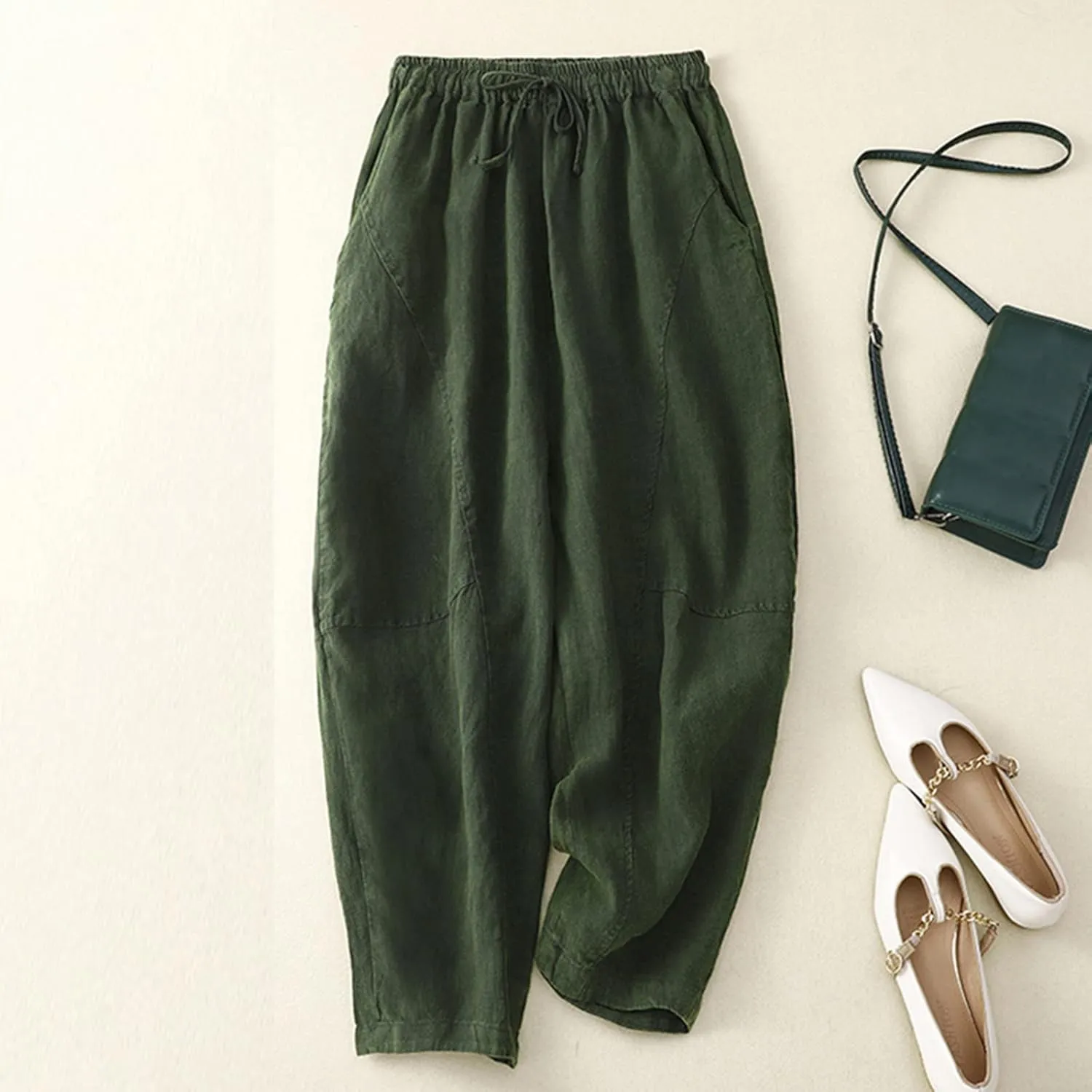 Women Pants Summer High Waisted Cotton Linen Solid Palazzo Pant with Pocket Trendy 2025 Wide Leg Long Lounge Trouser